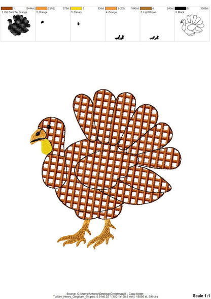 Gingham Plaid Turkey Henry buffalo checkered machine embroidery designs many sizes 4 up to 8 inch sweet home farm kitchen design