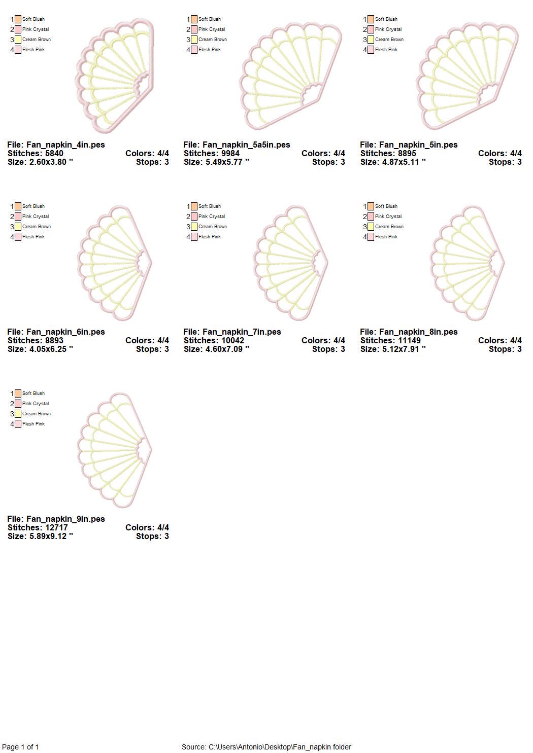 Fan Napkin Coaster Doily Fan shape in assorted sizes simply ITH in the hoop easily machine embroidery designs feminine girls party accessory