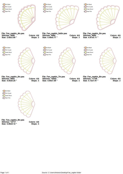 Fan Napkin Coaster Doily Fan shape in assorted sizes simply ITH in the hoop easily machine embroidery designs feminine girls party accessory