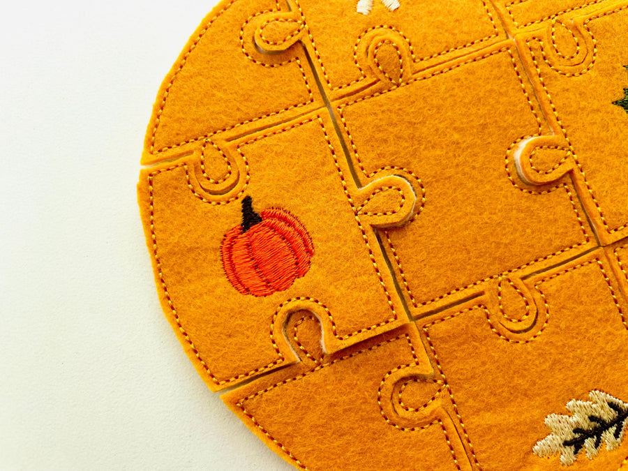 Fall Floral Pumpkin Puzzle ITH in the hoop kids game idea machine embroidery designs sizes for hoop  5x7  6x10 8x8 felt feltie Thanksgiving