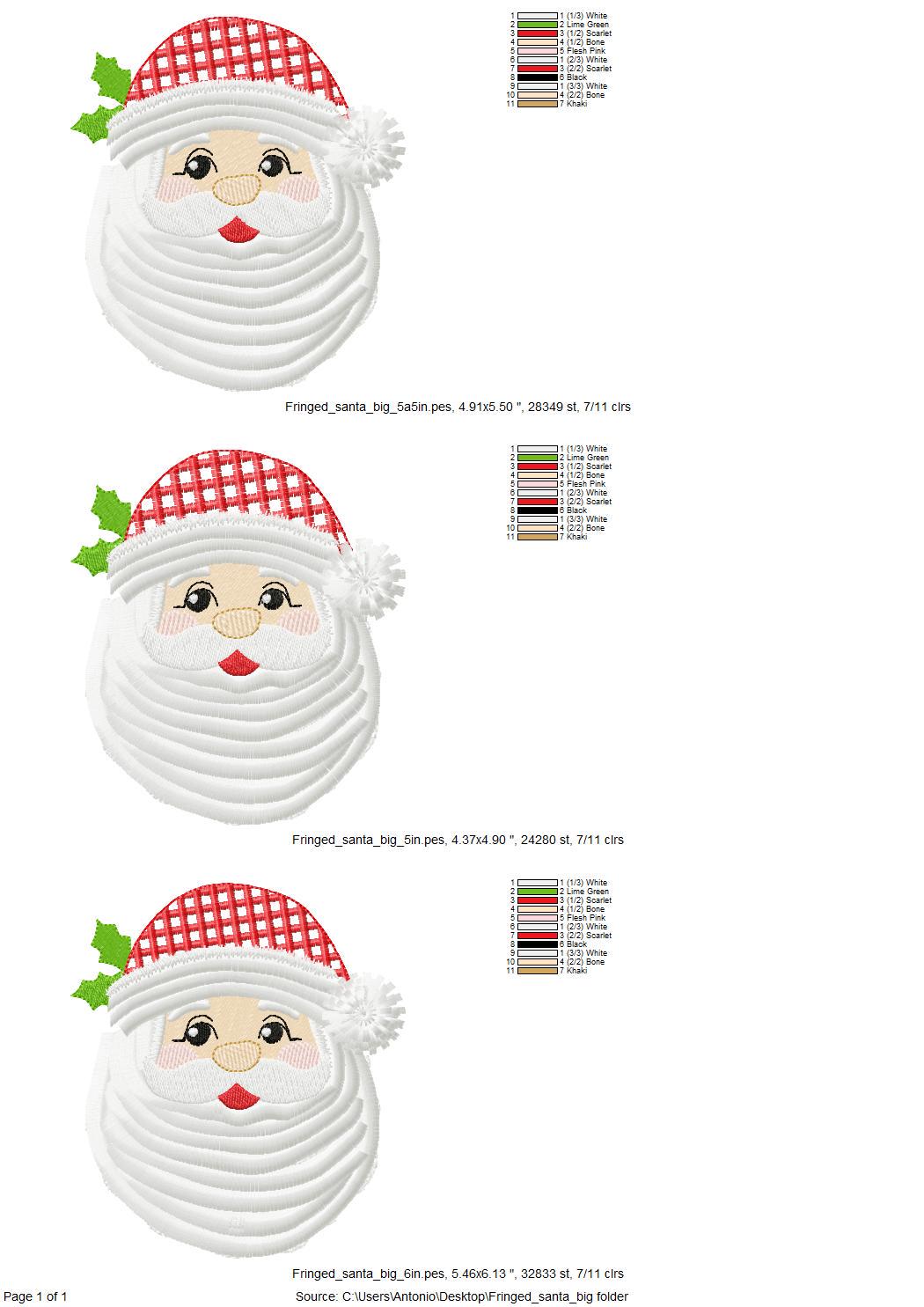 Christmas Santa Fringed Beard Machine Embroidery Designs Santa Claus Plaid Hat Fur Design Merry Christmas Theme Big Sizes 5, 5.5, and 6 Inch - Etsy
