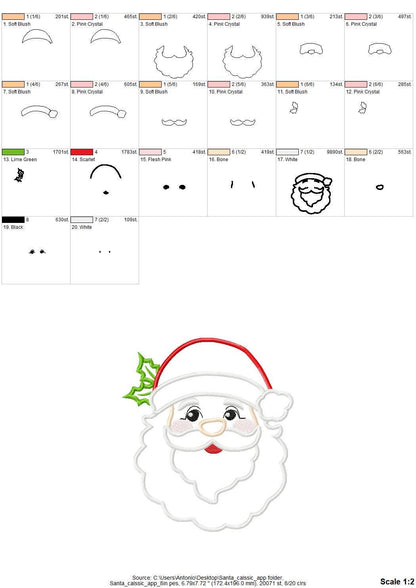Classic Santa Claus face Christmas Santa Hat Applique machine embroidery designs many sizes from 4 to 8 inch kids baby outfit design