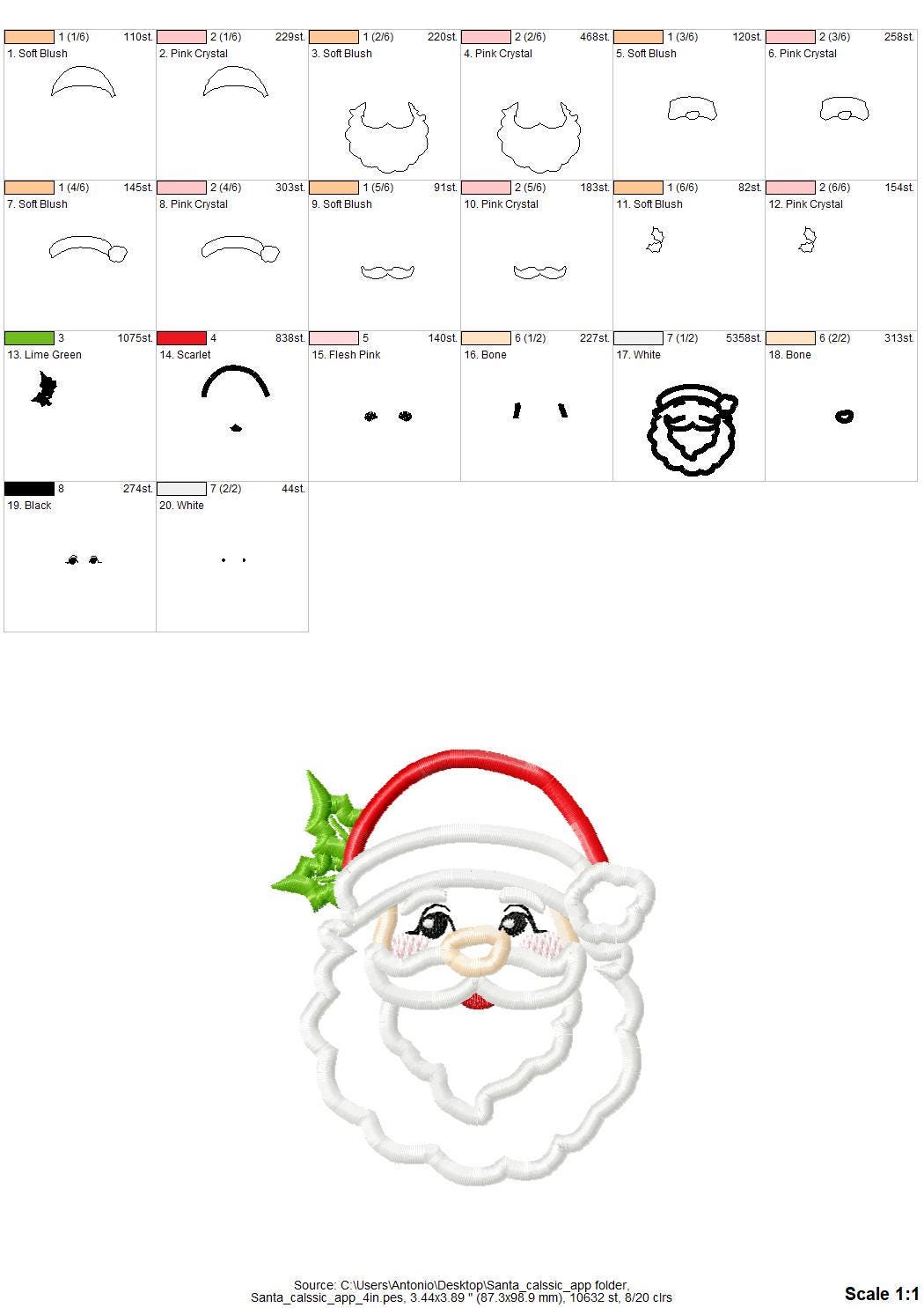 Classic Santa Claus face Christmas Santa Hat Applique machine embroidery designs many sizes from 4 to 8 inch kids baby outfit design