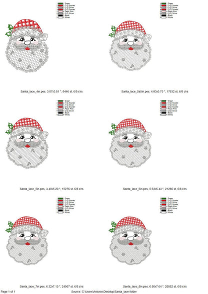Cute Floral Christmas Santa lace effect and plaid hat machine embroidery designs assorted sizes 4 up to 8 inch kids girls delicate design