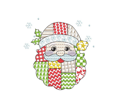 Awesome Patchwork Santa Christmas patterned Santa outline machine embroidery designs many sizes 4 up to 8 inch Snowflake folk farm design