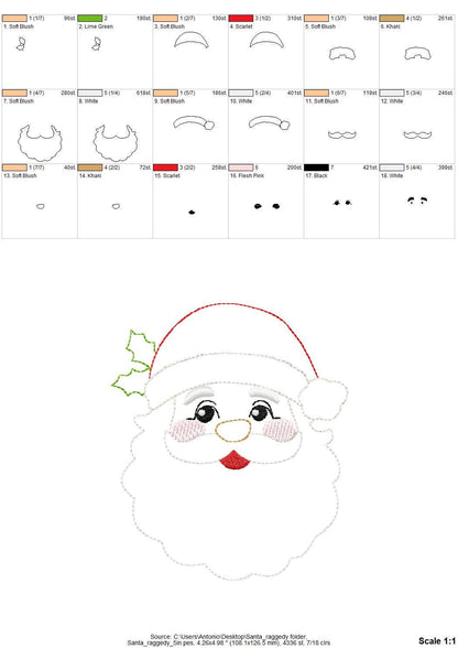 Christmas Santa raggedy edge Applique Santa Claus face machine embroidery designs sizes 3.5 up to 8 inches home farm Holiday decor design