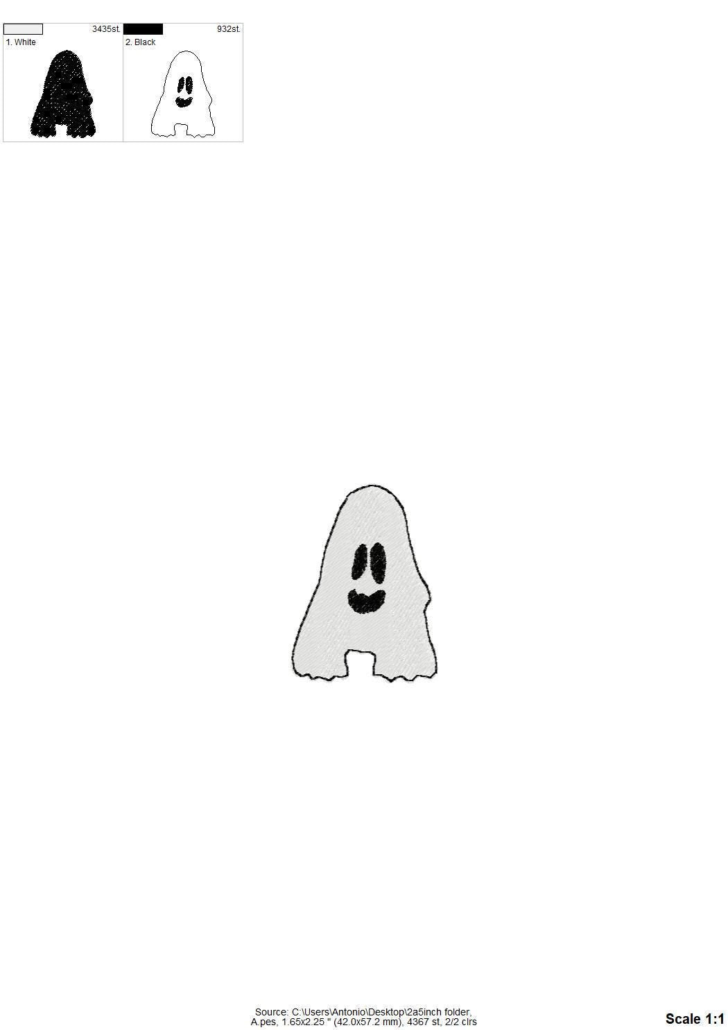 Ghost FONT fill stitch alphabet monogram cute little Ghost kids baby spooky Boo Halloween machine embroidery designs sizes 1.8 to 3 inch BX