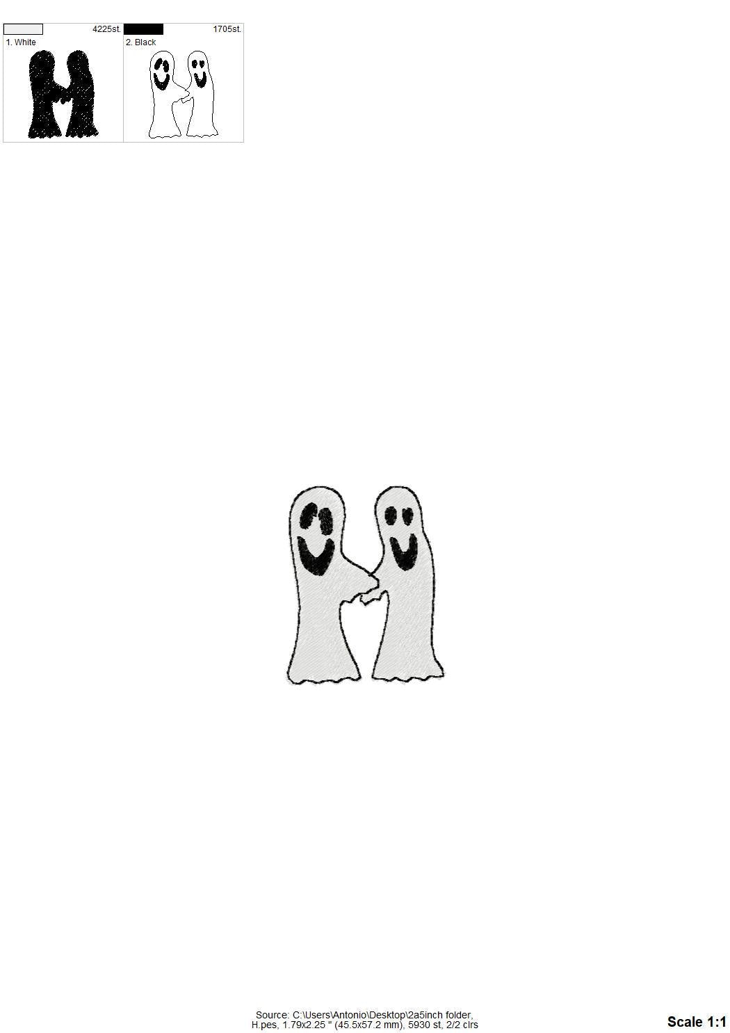 Ghost FONT fill stitch alphabet monogram cute little Ghost kids baby spooky Boo Halloween machine embroidery designs sizes 1.8 to 3 inch BX