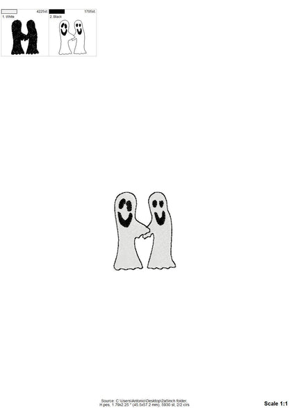 Ghost FONT fill stitch alphabet monogram cute little Ghost kids baby spooky Boo Halloween machine embroidery designs sizes 1.8 to 3 inch BX