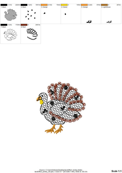 Floral Turkey Fall Autumn Kitchen design lace effect machine embroidery designs for hoop 4x4  5x7  8x8 sweet home Thanksgiving farm design