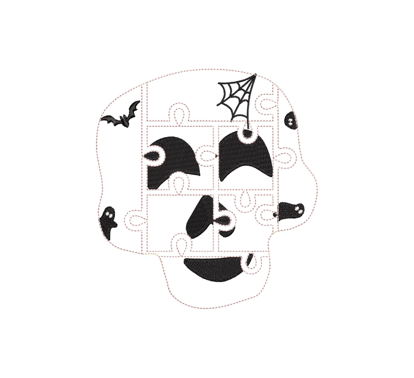 Halloween Skull Puzzle ITH in the hoop kids game gift idea Applique machine embroidery designs sizes for hoop  5x7  6x10 8x8 felt feltie