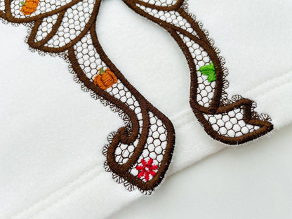 Thanksgiving Fall Pumpkin Bow split side seam cutout side bow lace effect Applique machine embroidery designs girls tshirt sweatshirt design