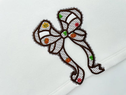 Thanksgiving Fall Pumpkin Bow split side seam cutout side bow lace effect Applique machine embroidery designs girls tshirt sweatshirt design