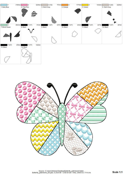 Patchwork Butterfly awesome patterned Butterfly outline delicate summer baby girls machine embroidery designs many sizes 4 up to 8 inch