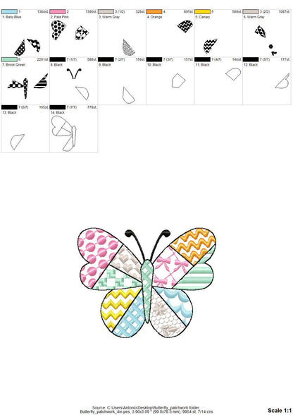 Patchwork Butterfly awesome patterned Butterfly outline delicate summer baby girls machine embroidery designs many sizes 4 up to 8 inch