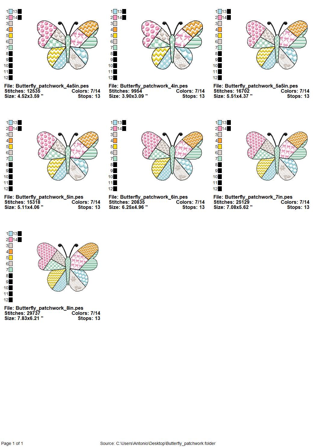 Patchwork Butterfly awesome patterned Butterfly outline delicate summer baby girls machine embroidery designs many sizes 4 up to 8 inch