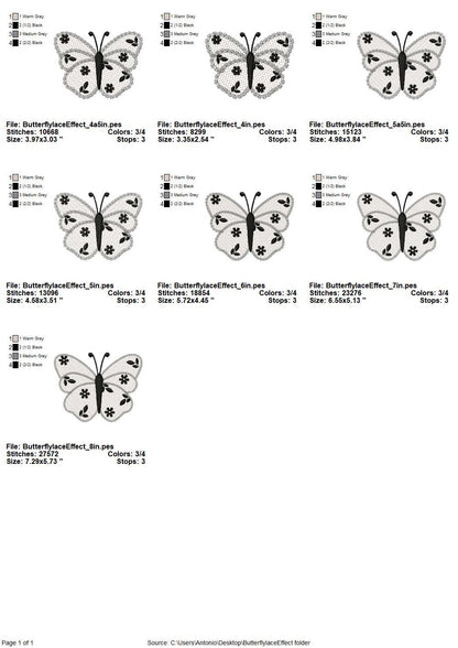 Cute Floral Butterfly lace effect wings girly summer machine embroidery designs sizes for hoop 4x4  5x7  6x10  8x8 kids baby girls design