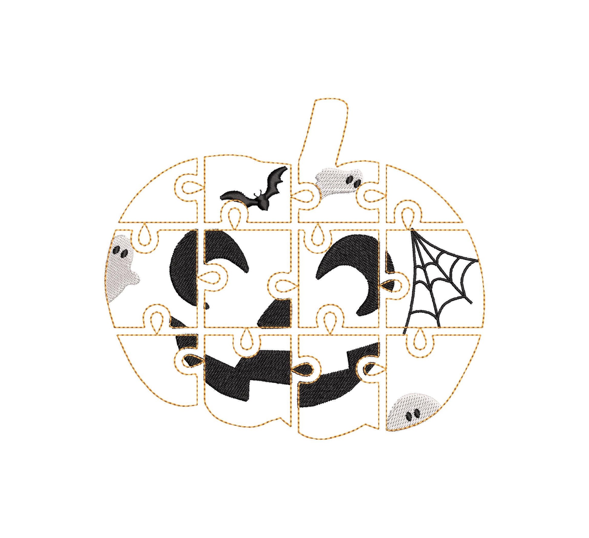 Halloween Pumpkin Jack O Lantern Puzzle ITH in the hoop kids game idea machine embroidery designs sizes for hoop  5x7  6x10 8x8 felt feltie
