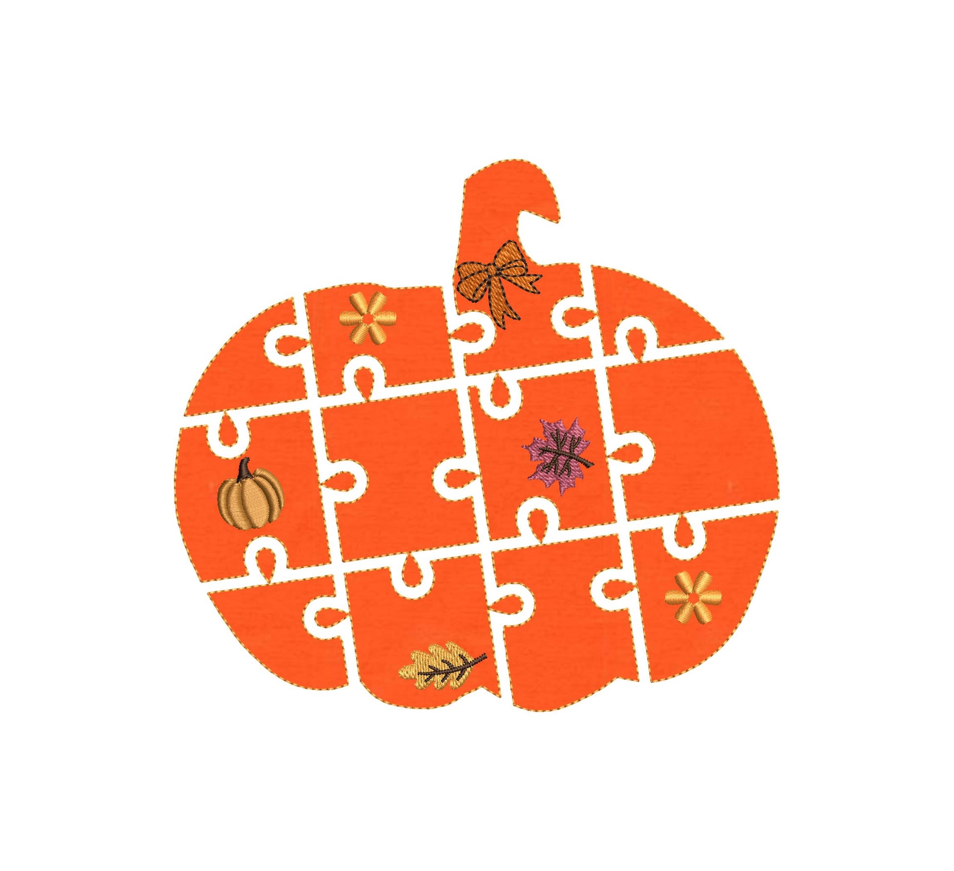 Fall Floral Pumpkin Puzzle ITH in the hoop kids game idea machine embroidery designs sizes for hoop  5x7  6x10 8x8 felt feltie Thanksgiving