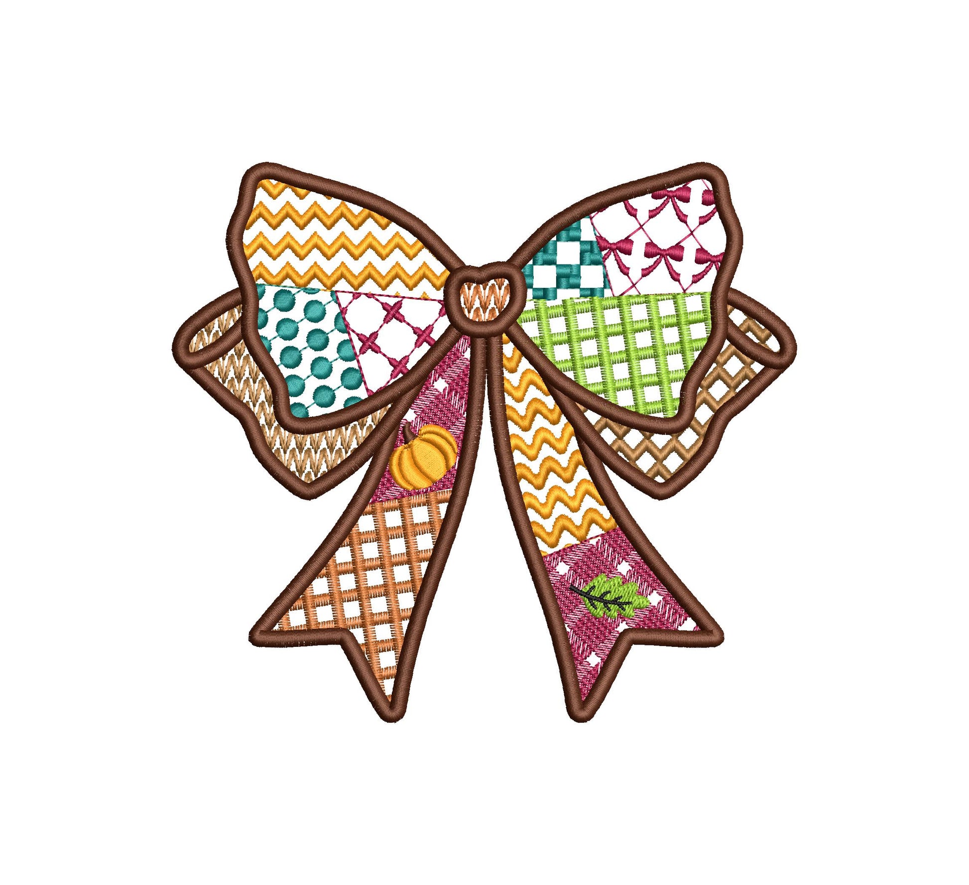 Patchwork Bow side split seam Bow patterned Applique machine embroidery designs Sweatshirt Tshirt trendy design many sizes 4 up to 8 inches