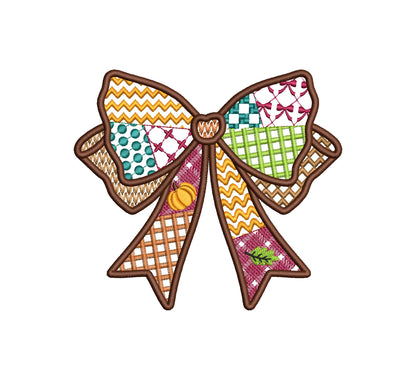 Patchwork Bow side split seam Bow patterned Applique machine embroidery designs Sweatshirt Tshirt trendy design many sizes 4 up to 8 inches