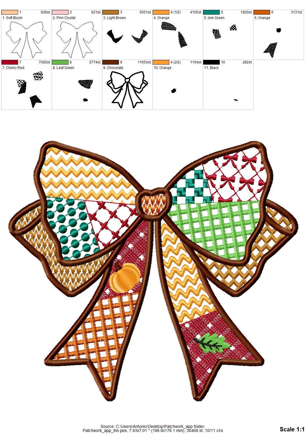 Patchwork Bow side split seam Bow patterned Applique machine embroidery designs Sweatshirt Tshirt trendy design many sizes 4 up to 8 inches