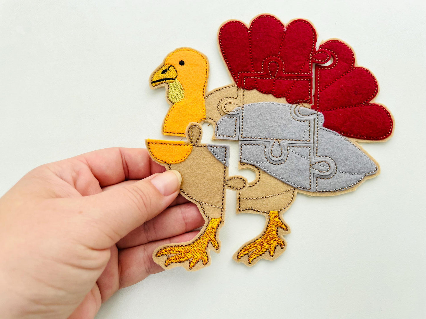 Turkey Puzzle ITH in the hoop kids game gift idea Applique machine embroidery designs sizes for hoop  5x7  6x10  8x8 Fall felt feltie design