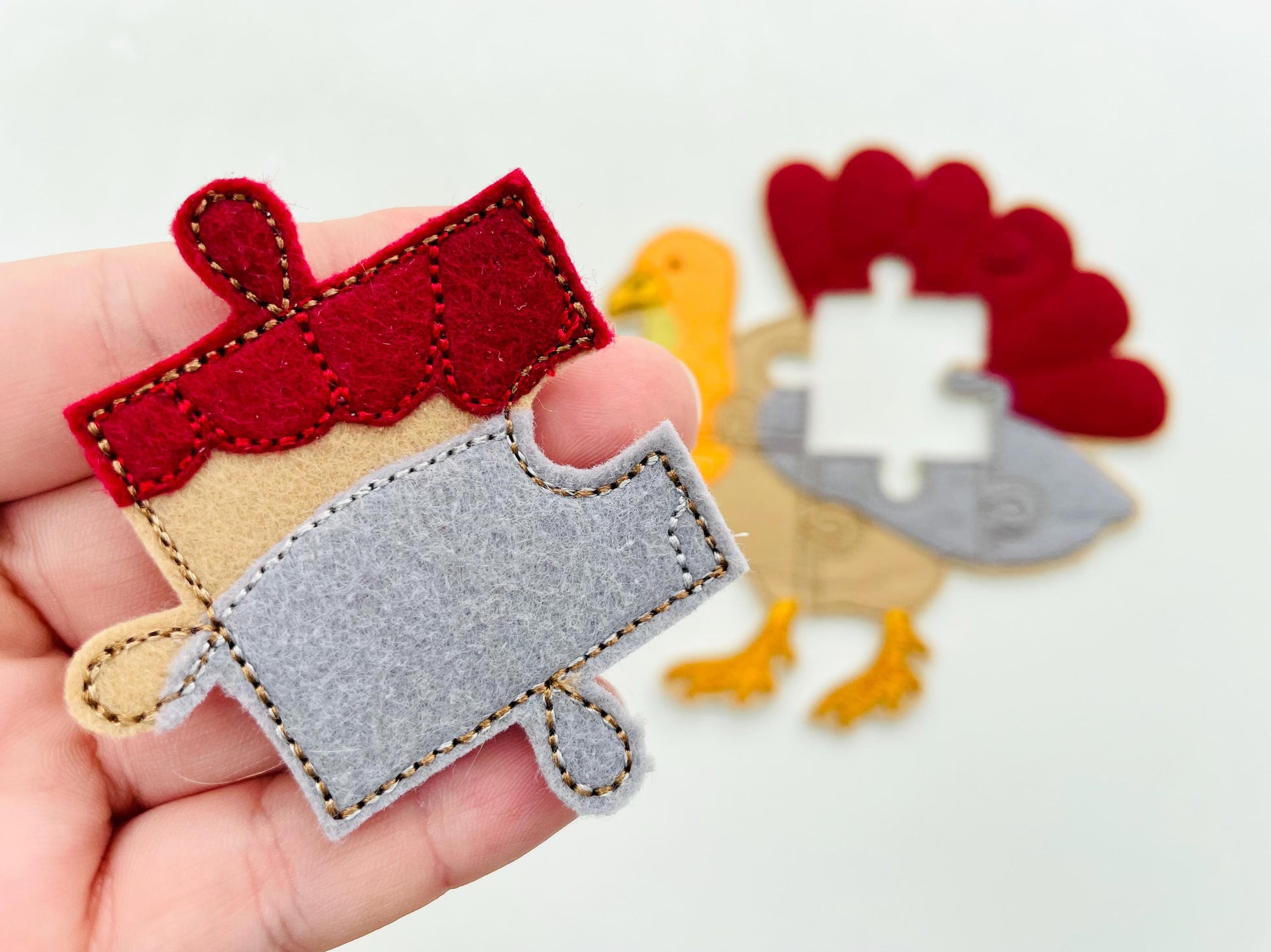 Turkey Puzzle ITH in the hoop kids game gift idea Applique machine embroidery designs sizes for hoop  5x7  6x10  8x8 Fall felt feltie design