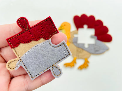 Turkey Puzzle ITH in the hoop kids game gift idea Applique machine embroidery designs sizes for hoop  5x7  6x10  8x8 Fall felt feltie design