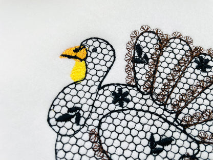 Floral Turkey Fall Autumn Kitchen design lace effect machine embroidery designs for hoop 4x4  5x7  8x8 sweet home Thanksgiving farm design