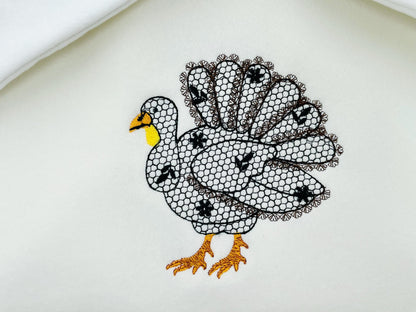 Floral Turkey Fall Autumn Kitchen design lace effect machine embroidery designs for hoop 4x4  5x7  8x8 sweet home Thanksgiving farm design