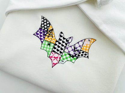 Patchwork Bat Raily Halloween theme awesome patterned Flying Bat outline spooky girls machine embroidery designs sizes 4 up to 8 inch