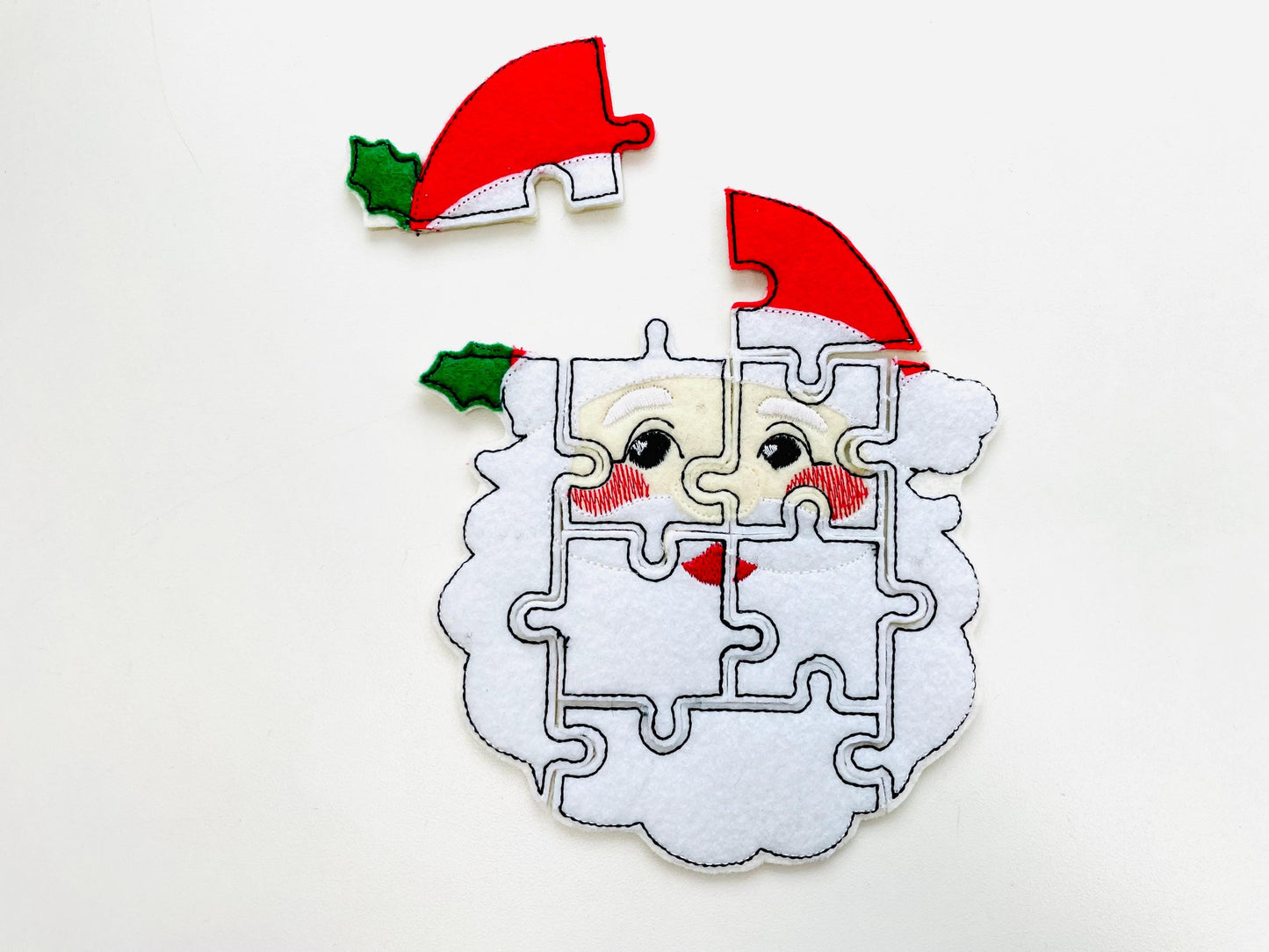 Christmas Santa Puzzle Applique simply ITH in the hoop kids game idea machine embroidery designs sizes for hoop 5x7  6x10  8x8 felt feltie
