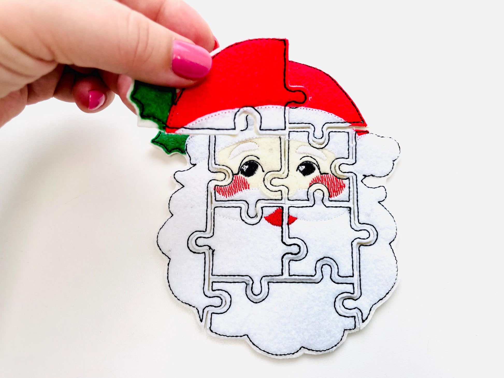 Christmas Santa Puzzle Applique simply ITH in the hoop kids game idea machine embroidery designs sizes for hoop 5x7  6x10  8x8 felt feltie