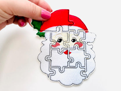 Christmas Santa Puzzle Applique simply ITH in the hoop kids game idea machine embroidery designs sizes for hoop 5x7  6x10  8x8 felt feltie