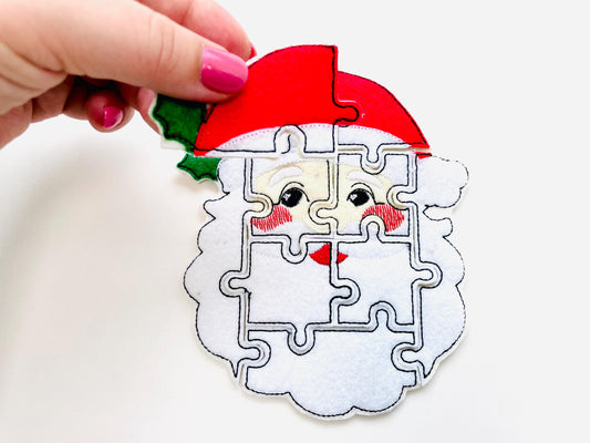 Christmas Santa Puzzle Applique simply ITH in the hoop kids game idea machine embroidery designs sizes for hoop 5x7  6x10  8x8 felt feltie
