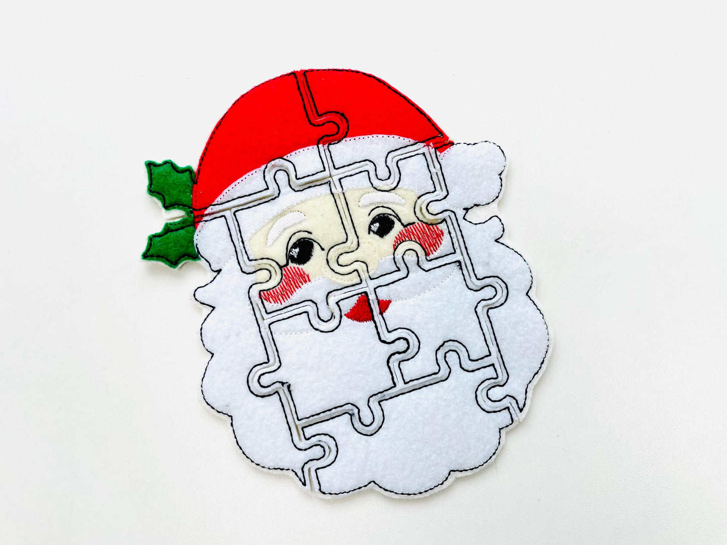 Christmas Santa Puzzle Applique simply ITH in the hoop kids game idea machine embroidery designs sizes for hoop 5x7  6x10  8x8 felt feltie