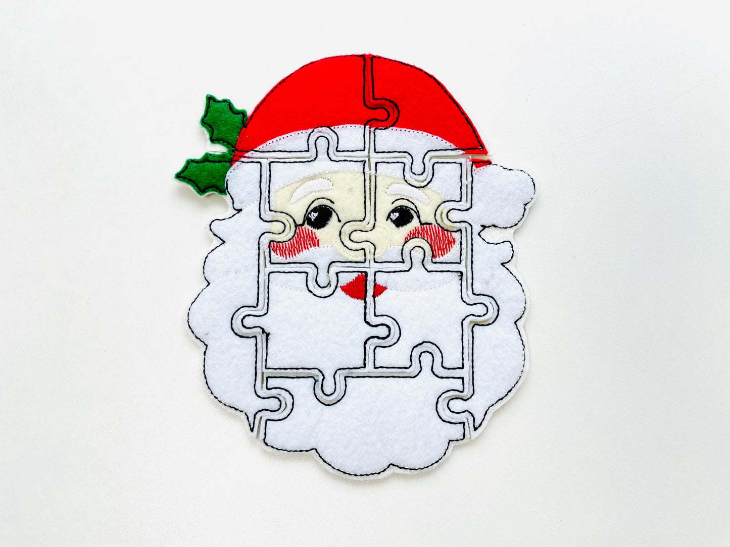 Christmas Santa Puzzle Applique simply ITH in the hoop kids game idea machine embroidery designs sizes for hoop 5x7  6x10  8x8 felt feltie