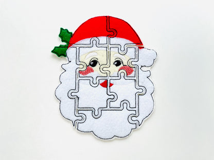 Christmas Santa Puzzle Applique simply ITH in the hoop kids game idea machine embroidery designs sizes for hoop 5x7  6x10  8x8 felt feltie