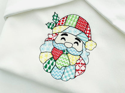 Patchwork Santa Christmas patterned Santa outline machine embroidery designs many sizes 4 up to 8 inch awesome folk Christmas farm design