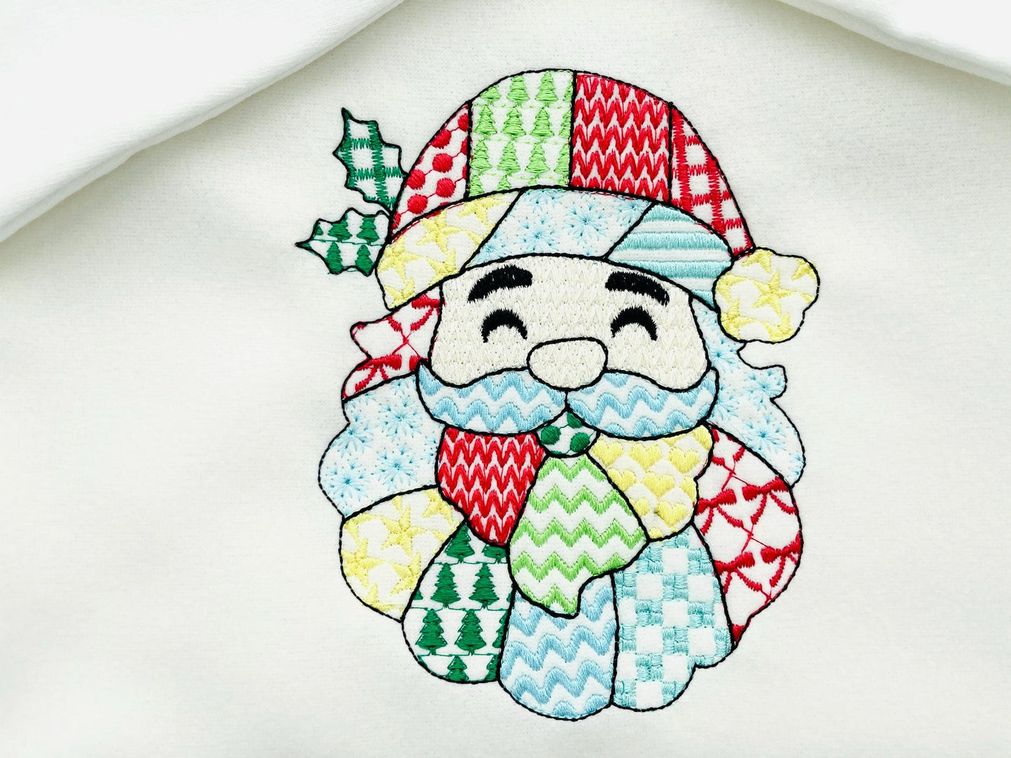 Patchwork Santa Christmas patterned Santa outline machine embroidery designs many sizes 4 up to 8 inch awesome folk Christmas farm design
