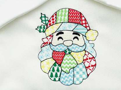 Patchwork Santa Christmas patterned Santa outline machine embroidery designs many sizes 4 up to 8 inch awesome folk Christmas farm design