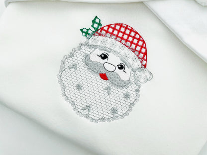 Cute Floral Christmas Santa lace effect and plaid hat machine embroidery designs assorted sizes 4 up to 8 inch kids girls delicate design
