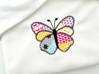 Awesome Patchwork Butterfly Emily with lace edge Wings girly girls outfit sweet home patterned machine embroidery designs sizes 3 up to 7 in