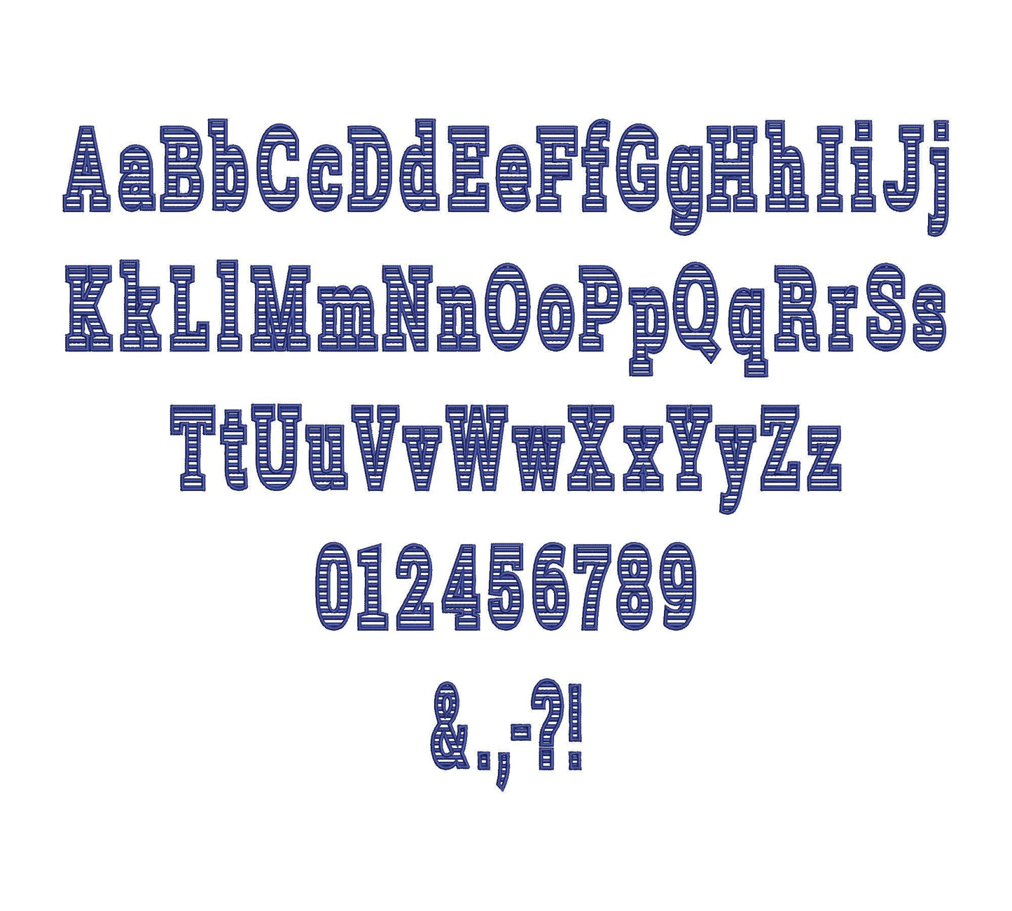 Block Striped Narrow Font transparent satin stitch alphabet monogram machine embroidery designs assorted sizes 1.6 up to 3.5 inch, BX