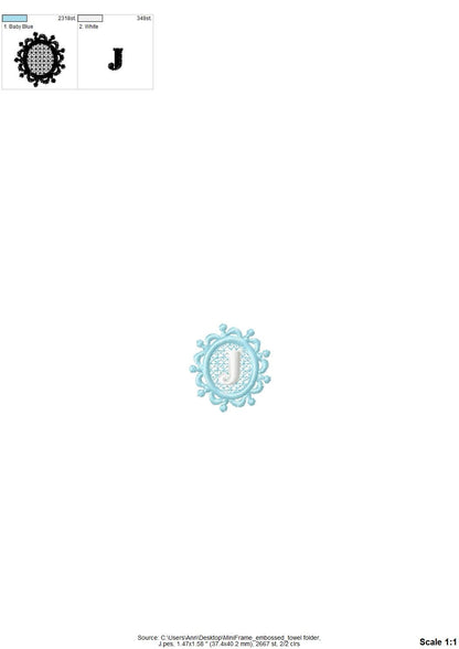 MIni 1.5 inch Embossed terry towel lace monogram SET letters A-Z oval lacy circle machine embroidery designs wedding girl birthday gift idea