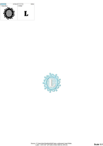MIni 1.5 inch Embossed terry towel lace monogram SET letters A-Z oval lacy circle machine embroidery designs wedding girl birthday gift idea