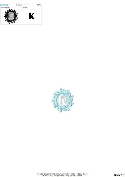 MIni 1.5 inch Embossed terry towel lace monogram SET letters A-Z oval lacy circle machine embroidery designs wedding girl birthday gift idea