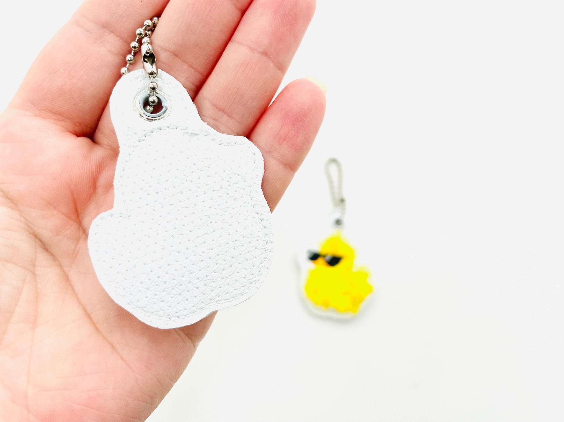 Cute Fluffy Rubber Duck Sunglasses fringed Eyelet and Key Fob Snap Tab in the hoop machine embroidery designs ITH kids keychain for hoop 4x4