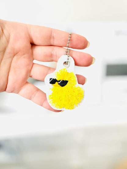 Cute Fluffy Rubber Duck Sunglasses fringed Eyelet and Key Fob Snap Tab in the hoop machine embroidery designs ITH kids keychain for hoop 4x4